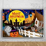 Qinunipoto 背景布 ハロウィン 写真撮影用 ハウス 墓地 かぼちゃ コウモリhappy halloween 写真の背景 背景幕 撮影用 自宅 写真館 写真 商品/人物撮影 カスタマイズ可能な背景 写真ツール ビニール 2.1x1.5m