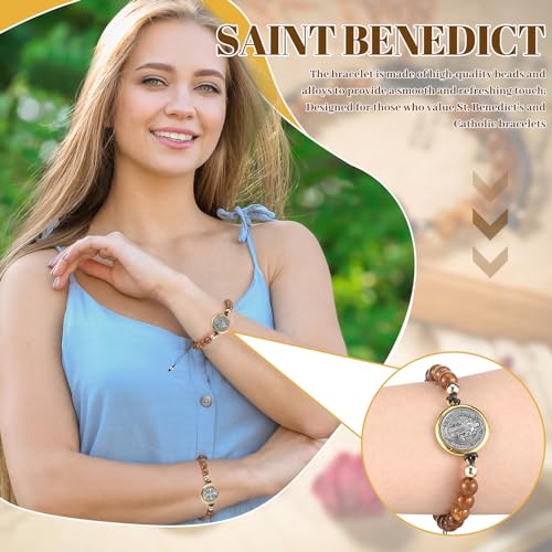 2 Pcs Medal Saint Benedict Bracelet for Women Adjustable Beaded Rosary St Benedict Bracelets Protection Catholic Blessing Jewelry Charm Religious Gifts for Men Women3