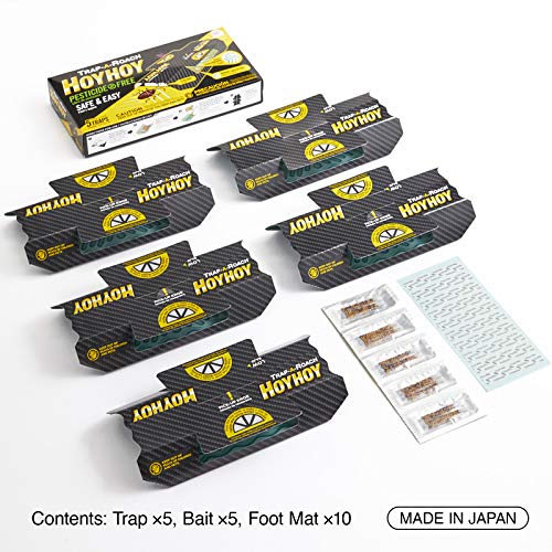Hoy Hoy Cockroach Trap, Made in Japan, 5 Traps, Pesticide Free Safe and Easy Cockroach Trap, Irresistible Bait, for Home with Kids & Pets, Water Resistant, No.1 Japanese Trap,