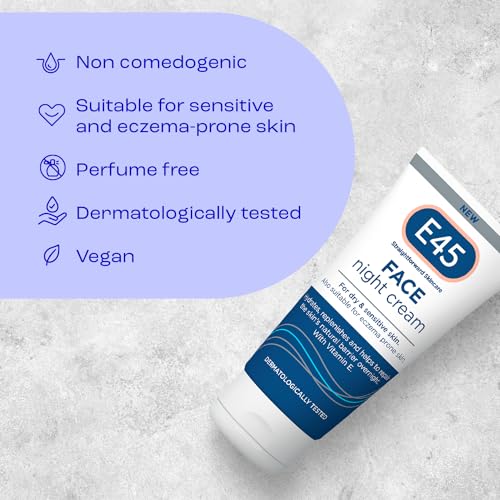 E45 Face Night Cream - Nourishing Night Moisturiser to Restore Skin Barrier – For Sensitive Skin & Eczema Prone Skin - Regenerative & Firming Night Cream - Perfume Free - Dermatologist Approved - 50ml - Image 6