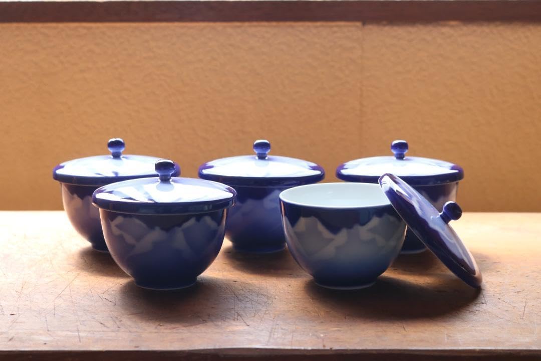 【新品未使用】深川製磁　高級茶器　湯呑み5客セット　宮内庁御用達　ブルー蓋付き 深川製磁 - 宮内庁御用達-【深川製磁】急須+湯呑みセットの通販