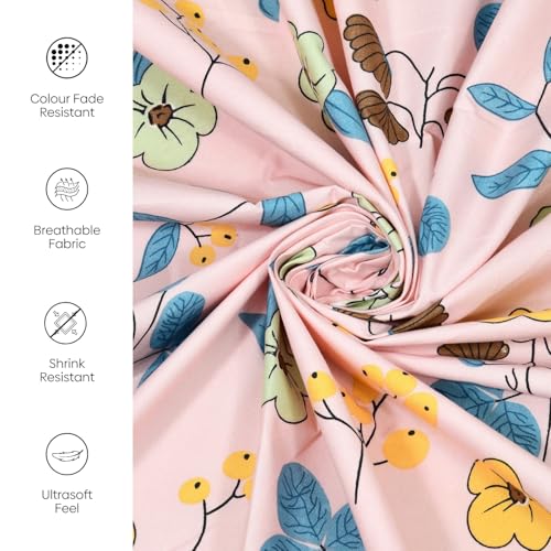 Image of Rivermoor 200 TC Ultrasoft Cotton Bedsheet for Double Bed | Queen Size Bed Sheet with 2 Pillow Covers | Baby Pink Floral Print | 88 x 96 Inches | Breathable & Hypoallergenic
