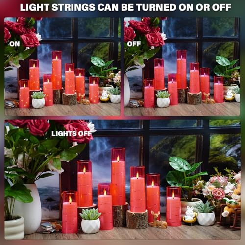 Image of Nimiko Flickering Flameless LED Candles,Battery Operated Candles 9 Pcs with Embedded Star String,Acrylic LED Pillar Candles with Remote,Suitable for Home Decoration to Create an Atmosphere (Pink)