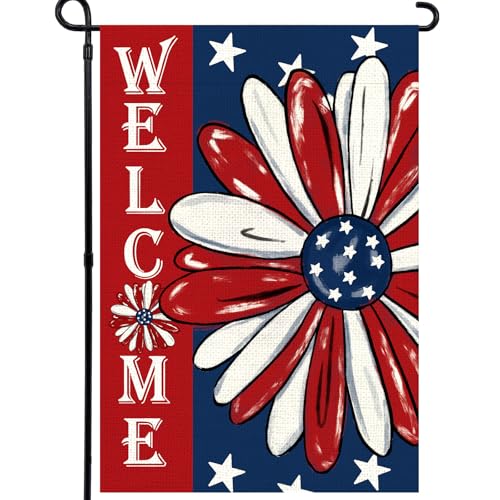 Agroon 4th of July Garden Flag 12x18 Inch Double Sided Patriotic Memorial Day Floral Flag for Yard Outdoor Decoration