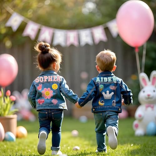 Personalized Kids Denim Patch Jacket with Names | Girls Clothes for Kids | Back to School Outfit | Outerwear Jacket Birthday Easter Gifts for Toddlers Girls Boys 1-82