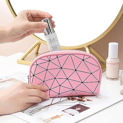 Image of House of Quirk Makeup Handy Bag Travel Cosmetic Organizer Bag Large Zipper Pouch Toiletry Bag for Women (Pink)
