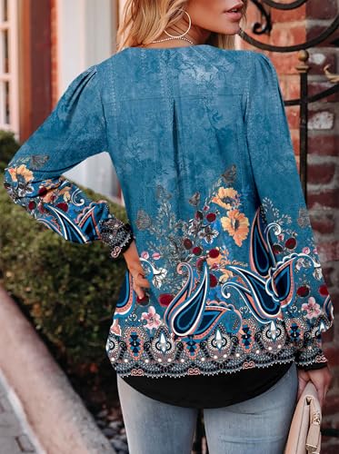 BETTE BOUTIK Long Sleeve Shirts for Women Fall Tops Dressy Blouses Pleated V Neck Tunic Tops for Leggings S-3XL