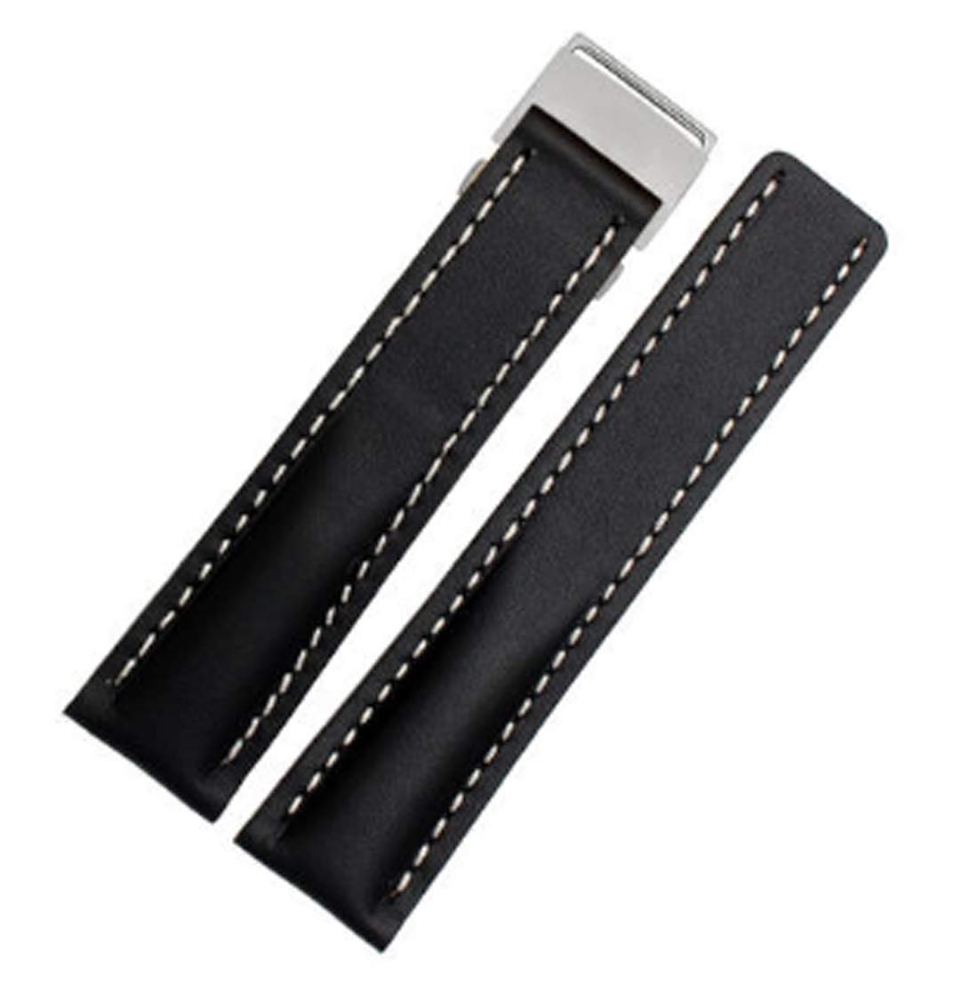 [Pasek Richie] 22 mm 24 mm skórzany pasek do zegarka pasek klamra do zawieszenia do Breitling Superocean Héritage 22mm Black(silver Buckle)