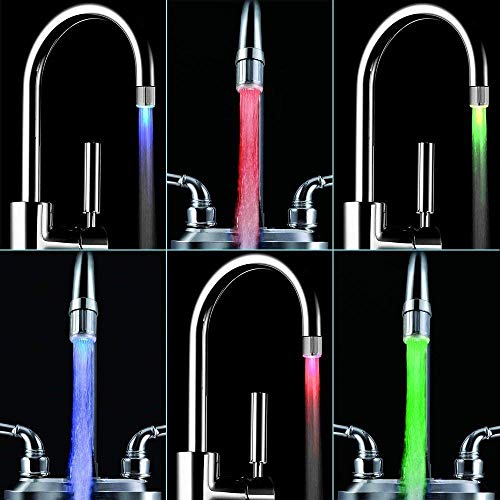 Image of SNOMYRS 3-Color Temperature Sensitive Gradient LED Water Faucet Light Water Stream Color Changing Faucet Tap Sink Faucet for Kitchen and Bathroom (3 Color-2PC)