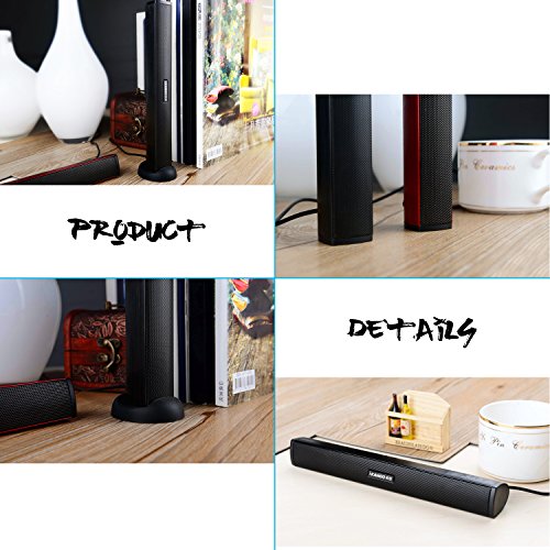 USB Powered Computer Stereo Speaker, Portable Mini Sound Bar for Windows PCs, Desktop Computer, Laptop - Black