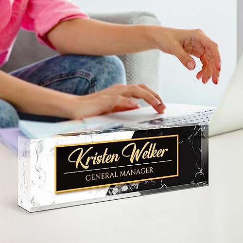 Image of Name Plate for Desk, Desk Name Plate Personalized, Office Decor for Women Men, Acrylic Desktop Accessories, Office Appreciation Gifts for Boss Social Workers Nurse Teacher Employee (White /Black)