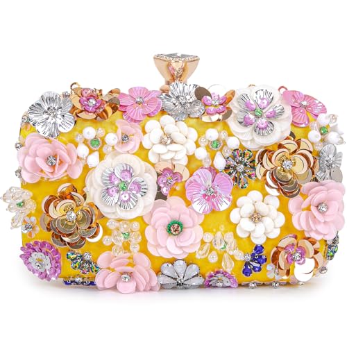 Image of BBTT.ful Women Clutches Flower Evening Handbag Chain Strap Shoulder Bag handbag Wedding bag purse