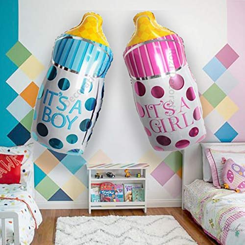Image of Rozi Decoration Baby Shower Bottle Balloon 27 Inch Foil Balloons It's a Boy-Girl Printed For Welcome Home Baby Decoration Pink and Blue Pack of 2 Piece