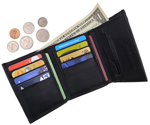 Lambskin Leather Men's Trifold Outside ID Credit Card Holder W/Zipper Pocket Wallet2