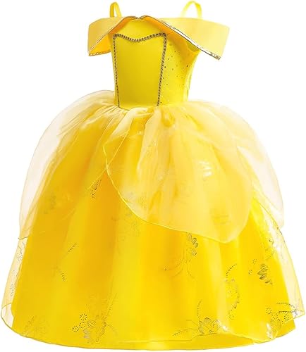 Miniatura 2 de REXREII - Vestido de princesa Bella de La bella y la bestia, disfraz para niñas de Halloween, Navidad, cosplay elegante, fiesta, cumpleaños o baile