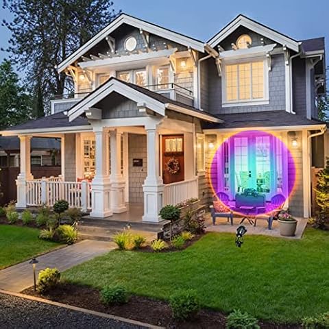 YiLaie Projection Spotlight, 10W Rainbow LED Light Projector, IP65 Waterproof Spotlights Outdoor for Yard, Landscape, Lawn, Garage Door, House, Wall, Patio Decorative Cover
