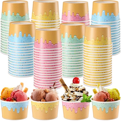 Image of 100 Pcs 10 oz Ice Cream Cups Paper Disposable Dessert Bowls Paper Ice Cream Sundae Bowls Bulk Dessert Cups Yogurt Snack Soup Containers for Cold or Hot Food Summer Birthday Party Supplies