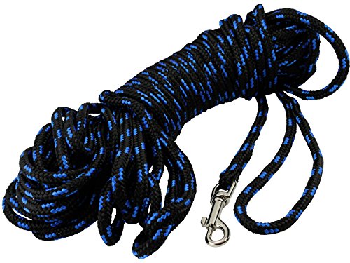 Dogs My Love Braided Nylon Rope Tracking Dog Leash, Black/Blue 15-Feet/30-Feet/45-Feet/60-Feet 3/8