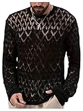 Floerns Men's Hollow Out Knitted Sweater Long Sleeve Undershirt Street Club Pullover Tops Black X-Large