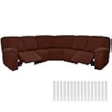 Peryiter 7 Pcs L Shape Sectional Recliner Sofa Covers 5 Seat Sectional Couch Covers Milk Silk Velvet Stretch Reclining Sofa Slipcover Furniture Protector for Living Room(Coffee Brown,Milk Silk)