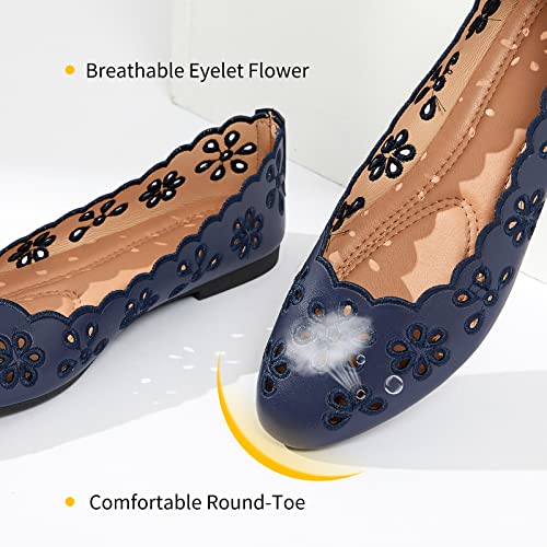 FRACORA Women's Ballet Flats Black PU Leather Dress Shoes Comfortable Round Toe Slip on Flats with Breathable Eyelets3