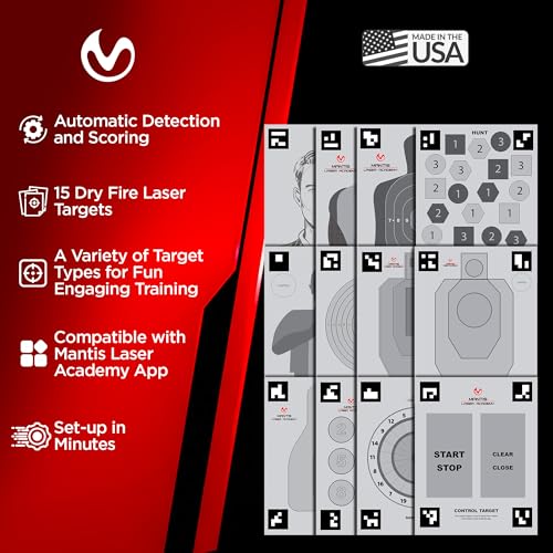 Image of Mantis Laser Academy Smart Targets | 15 Dry Fire Laser Targets for Target Practice & Dry Fire Training | Automatic Detection & Scoring with the Laser Academy App