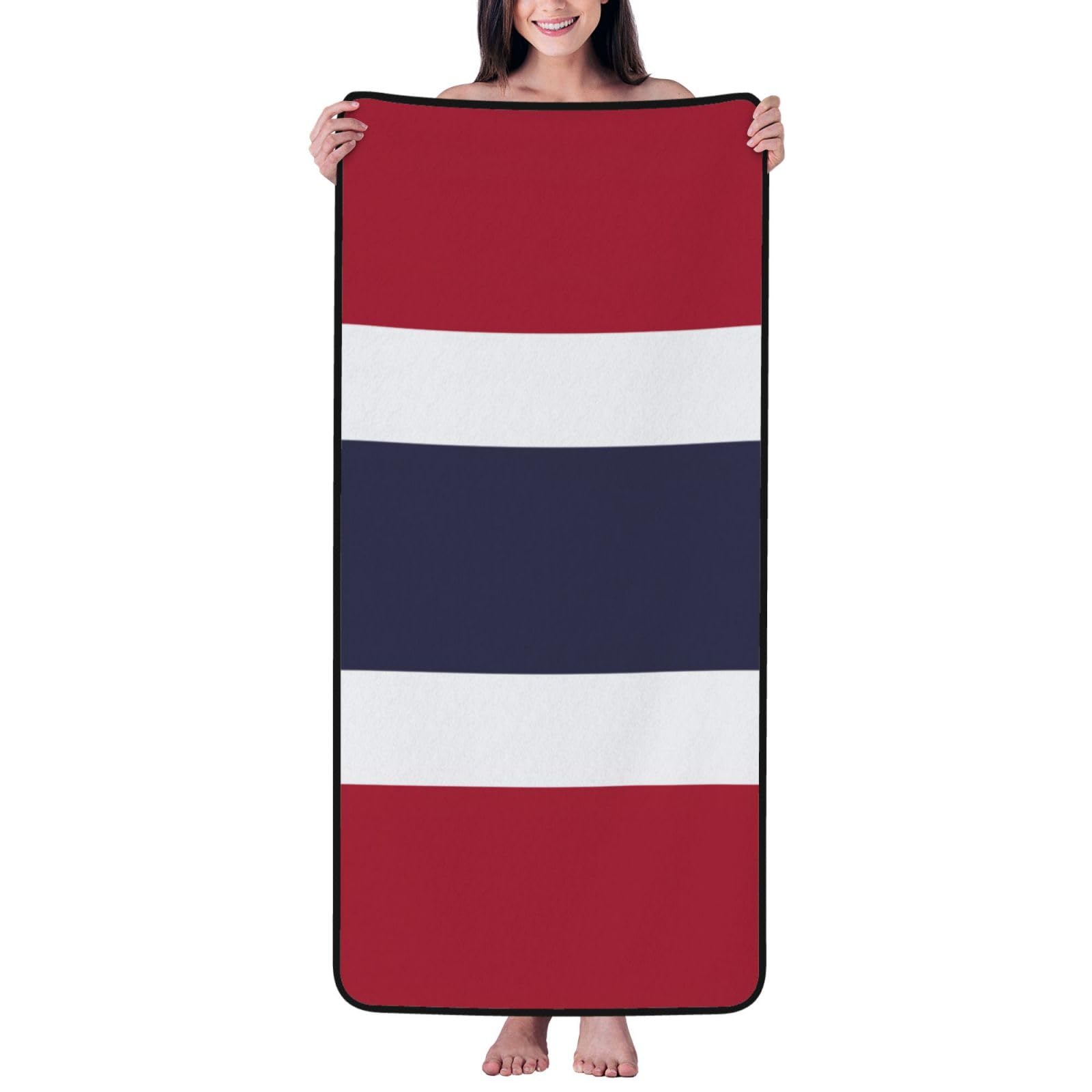 Nimongt Unisex Black Thailand Flag Print Lightweight Comfort Coral Velvet Bath Towel Home Bathroom Hotel Spa Beach Travel