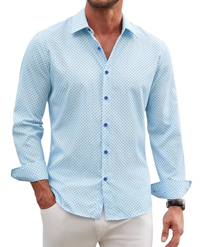 Mens Dress Shirts Long Sleeve Dress Shirts for Men Pattern Print Casual Wrinkle Free Button Down Shirt