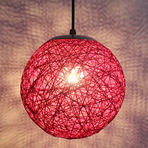 STOEX Rétro Suspension Luminaire en Rotin Globe Rond, Lustre Abat-jour DIY Lampe Plafond E27 pour Salon Restaurant Centre commercial Bar (Rouge, 15cm)