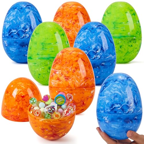 JOYIN 6 Pcs Large Marble Easter Eggs, 6 Inches Jumbo Plastic Eggs Fillable for Easter Themed Hunt Basket Stuffers Fillers Filling Treats Party Favor Classroom Prize Supplies