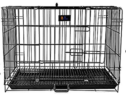 Image of RvPaws Dog Cage - Powder Coated, Double Door Folding Metal Cage /Crate /Kennel with Removable Tray and Paw Protector for Dogs, Cats and Rabbits (Silver Black, 30 Inch)