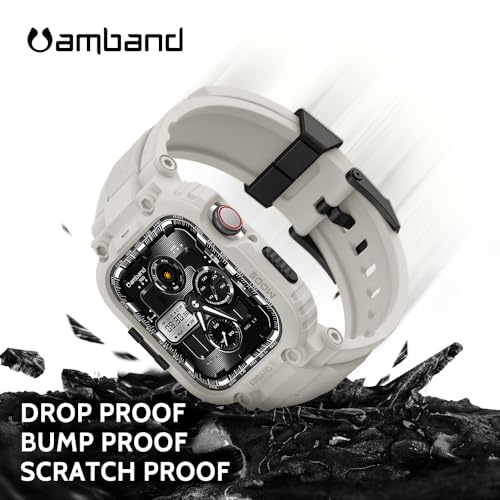Image of amBand Compatible with Apple Watch Series 9 /8 /7 /6 /5 /4 & SE 3 /2 /1 41mm /40mm Band Case for Men, M1 Sport Rugged Case with Strap Military Protective Cover Bumper for iWatch 41 /40 mm 38mm - Sand White