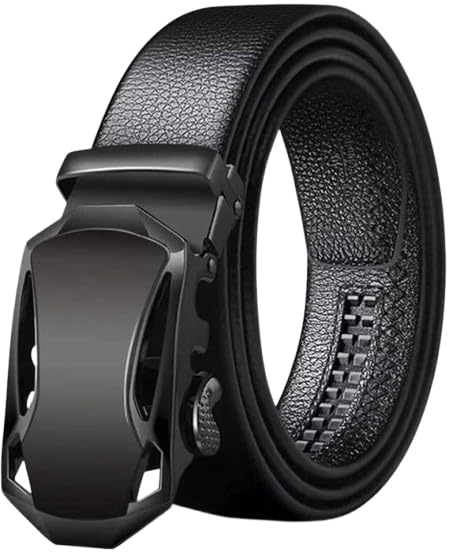 Image of Stylish Automatic Buckle Leather Belt for Men with Unique E-U Shape Buckle Adjustable Comfort Fit Waist Belt for Everyday and Formal Use