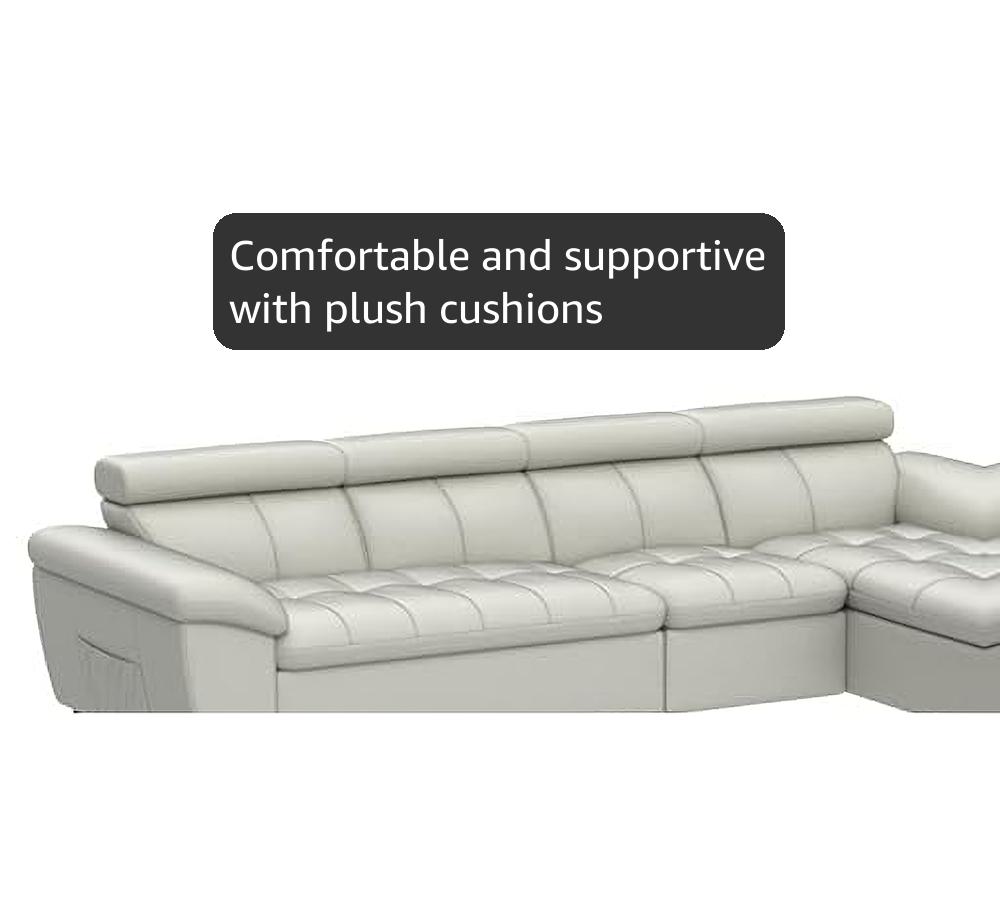 NJ Furniture Genuine Wooden Luxury Leather L Shape 6 Seater Sofa Set