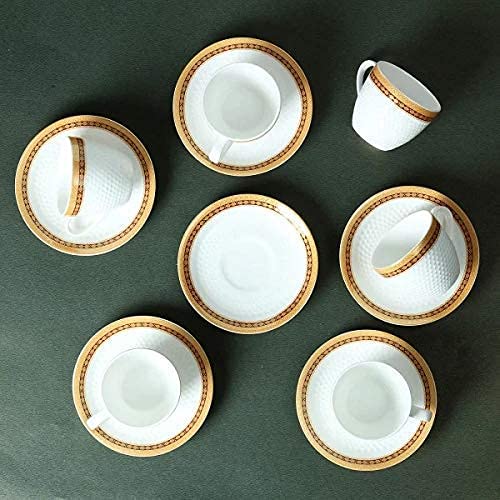 Buy Soogo Latest Embossed Double line Cup Saucer Plate Set Tea and Coffee 6 Cups + 6 Saucer