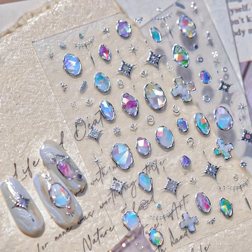 3D Crystal Gem Nail Stickers – Holographic Diamond & Star