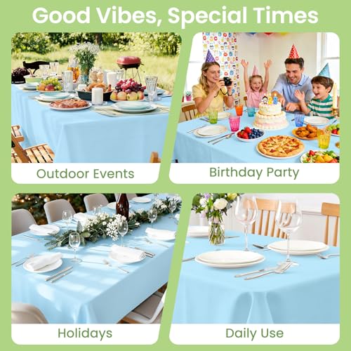 Image of LANLISA 4 Pack Light Blue Plastic Tablecloth, 54 x 108 Inch Rectangle Table Cloth Disposable, Easter Party, Decorations Tablecloths, Baby Blue Plastic Cover