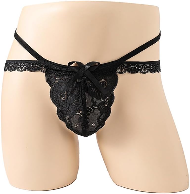 ABAFIP Men's Lace Thongs Frilly Trim Low Waist Bowknot T-back G-string Panties Crossdressing Underpants - Image 4