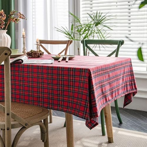 YUCFS Mantel Rectangular Mantel Antimanchas para Cocina, Picnic al Aire Libre, cenas Festivas Mantel de Cuadros Mantel (Rojo, 140 x 260 cm)