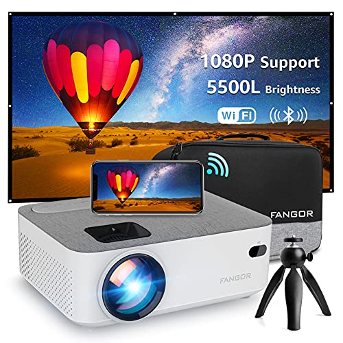 Proyector WiFi, FANGOR Mini Proyector Portátil Bluetooth Proyector 5500L Proyector de Cine en casa Nativo 720P con Pantalla de 200 ', Compatible con TV...