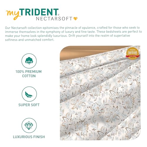 Image of Trident Nectarsoft King Size Bedsheet, 100% Cotton Bedsheet for Double Bed, 5-Piece Set (1 Bedsheet with 4 Pillow Covers) Superior Softness, 400 Thread Count, Luxurious Finish - Adelia Beige