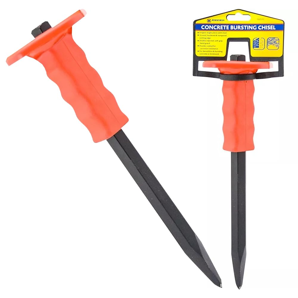 Heavy Duty Concrete Bursting Chisel - Builders Soft Rubber Grip Hand Guard Tool | Multi Purpose, Household Workshop DIY Strong Durable, Builder Tools