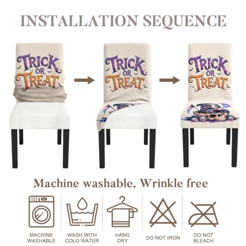 Image of Halloween Dining Chair Covers Set of 4, Trick or Treat
