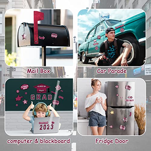 37Pcs Graduation Car Reflective Magnets Grad 2023 Car Decorations Waterproof Decal Graduation Cap Fridge Refrigerator Automotive Garage Door Magnetic Sticker For Cars Metal Surface (Maroon Black) #TOP6
