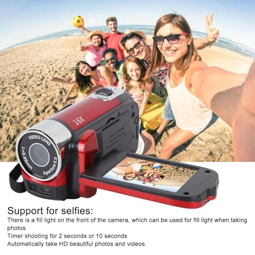 Image of Yoidesu Camcorder, 1080P 16MP DV USB Built In Camera Vlogging Camera Recorder, 2.7in TFT 270 Degree Rotating 16X Digital Zoom Youtube Camera for Teens Students Boys Girls (Red),16 Megapixels