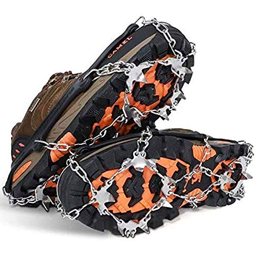 ASEDRF Ice Cleats Crampons 1 Pair for Boots Shoes Women Men Kids 19 Stainless Spikes Traction Cleats Fishing Hiking Walking Mountaineering Climbing,Black,M
