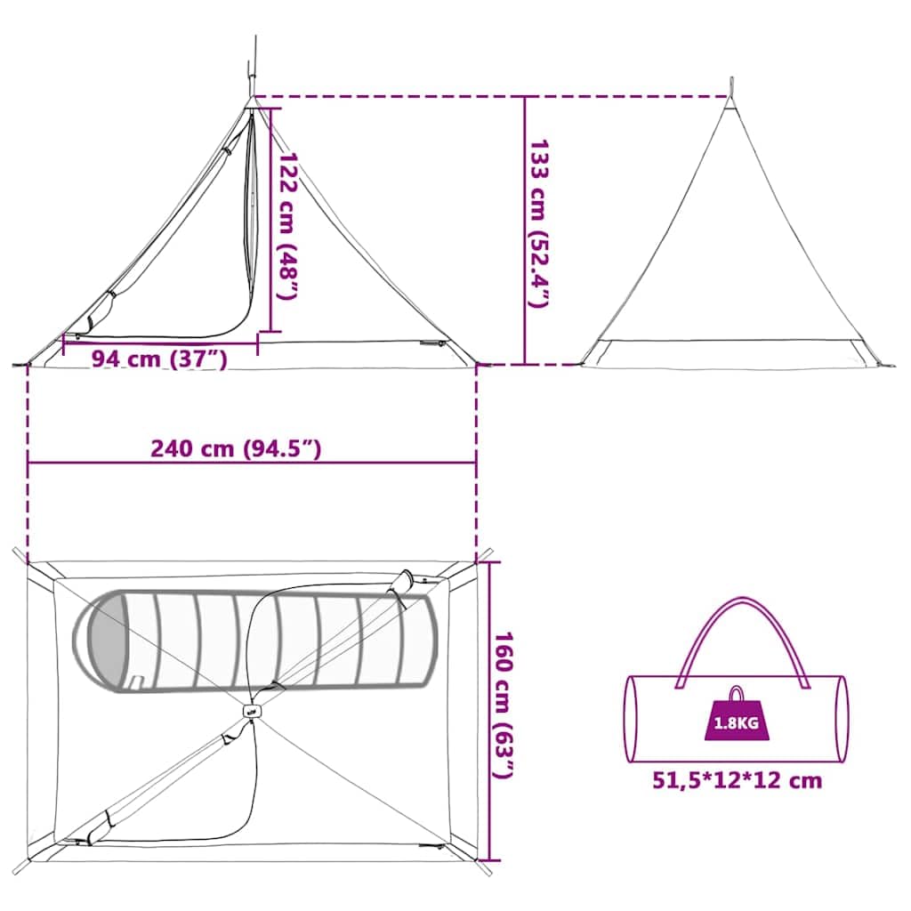 Tienda interior con techo negro 240 x 160 x 133 cm con red, tienda de campaña ligera para exteriores, familia, trekking, festival, resistente al viento, montaje rápido, con mosquitera