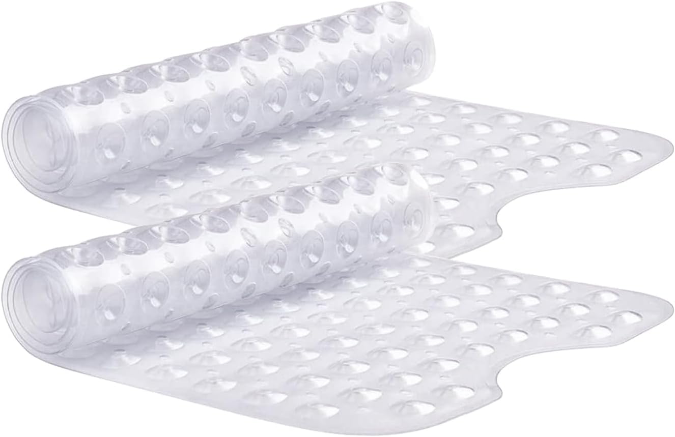 Oxford Homeware Shower Bath Mat Non Slip Anti Mould - Clear 100x40 cm 2 Pack Shower Mat for Bathtub and Bathroom with Drain Holes and Strong Suction Cups Machine Washable Bath Mats