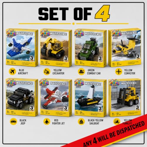 Image of Yashoni Automotive Building Blocks Toy Set for Kids | 10+ Construction Models in one Set| Aircraft, Excavator, Jeep, Car Model Building Kit | Educational STEM Toy | Ages 6+ (Set of 4)
