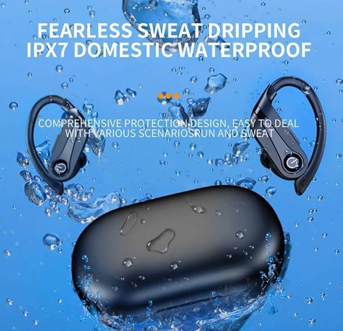 YYK-Q63 Earbuds and charging case in water, demonstrating IPX7 waterproof rating